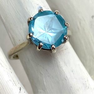 Aquamarine faceted solitaire 925 sterling silver ring